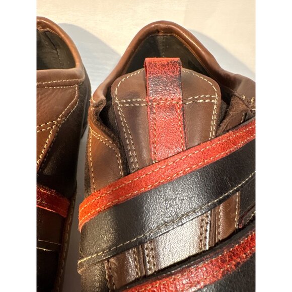 Robert Wayne Shoes Mens Size 7 Brown Leather Casual Sneakers Red & Black Straps - Picture 5 of 12
